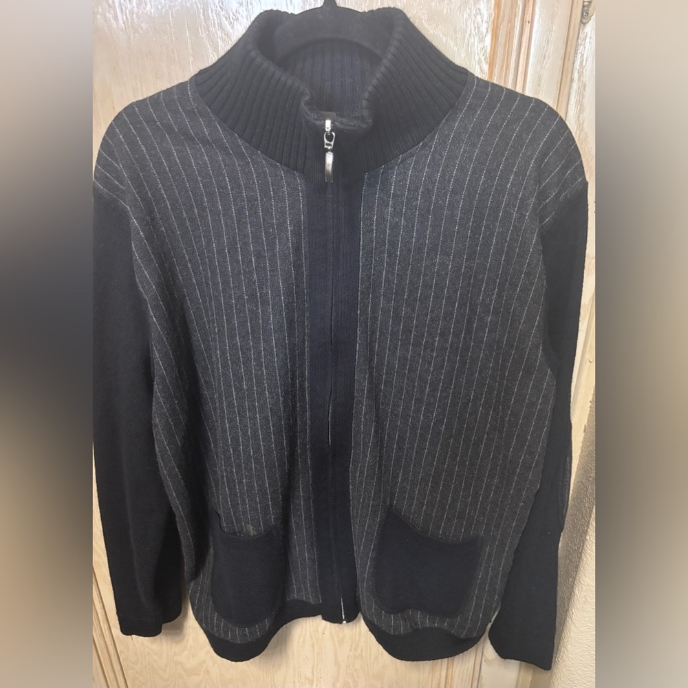 Codice‎ Black and Gray Zip-Up Sweater Merino Wool Blend w/ Elbow Patches